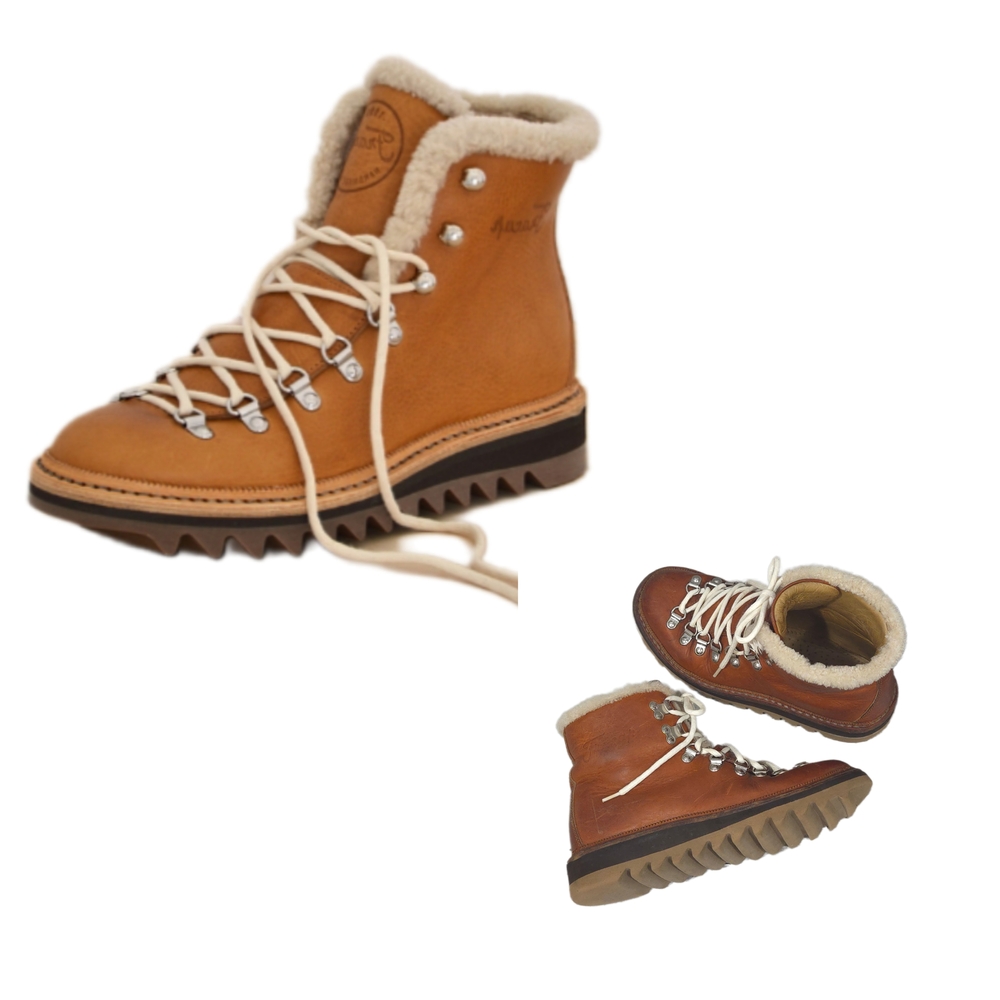 FRACAP Handcrafted Alto Bear Genuine Calf Leather Fur Trimmed Ankle Boots